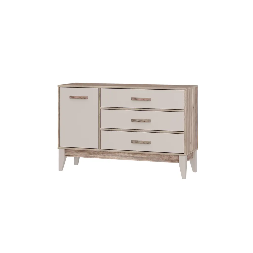 Фото Комод Bts МС Скандика 3 ящика 120.2х40х77.6 см ЛДСП цвет дуб смоки/кашемир