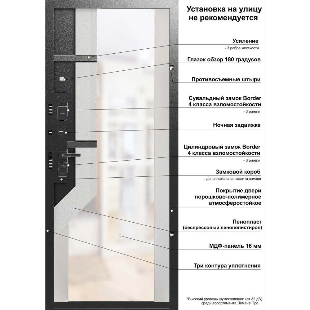 Фото 12 Дверь входная металлическая Порта Р-3 98x205 см левая серая с зеркалом