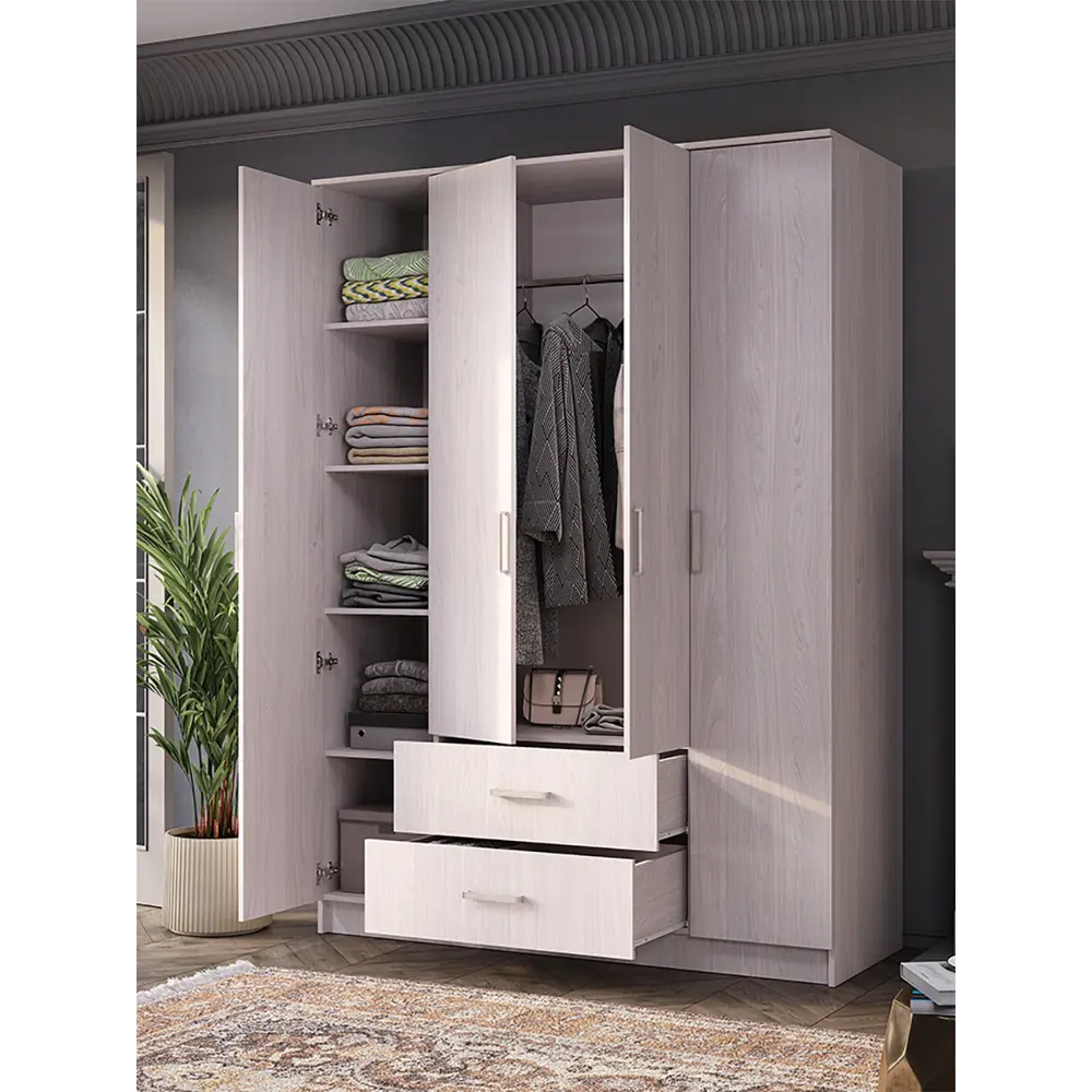 Фото 6 Шкаф распашной Bts Титатн с 4 дверями 160x221.6x61 см ЛДСП цвет ясень белый