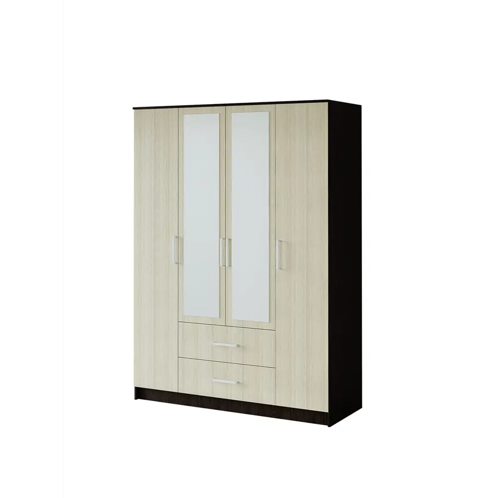 Фото Шкаф распашной Bts Фиеста с 4 дверями и зеркалом 160x221.6x61 см ЛДСП цвет венге/лоредо Фото Шкаф распашной Bts Фиеста с 4 дверями и зеркалом 160x221.6x61 см ЛДСП цвет венге/лоредо