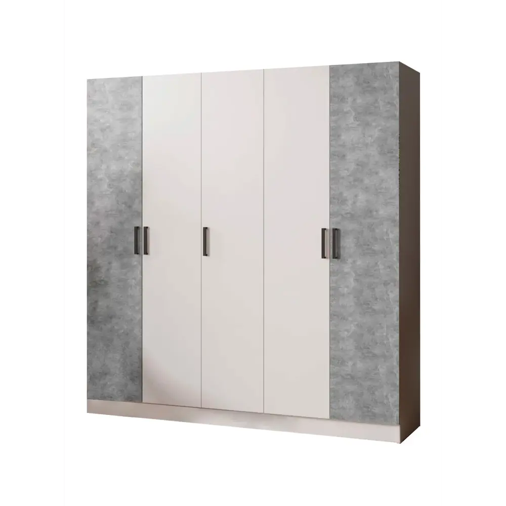 Фото Шкаф распашной Micon Ларс с 5 дверями 200x210x51 см ЛДСП цвет белый/ателье светлое Фото Шкаф распашной Micon Ларс с 5 дверями 200x210x51 см ЛДСП цвет белый/ателье светлое