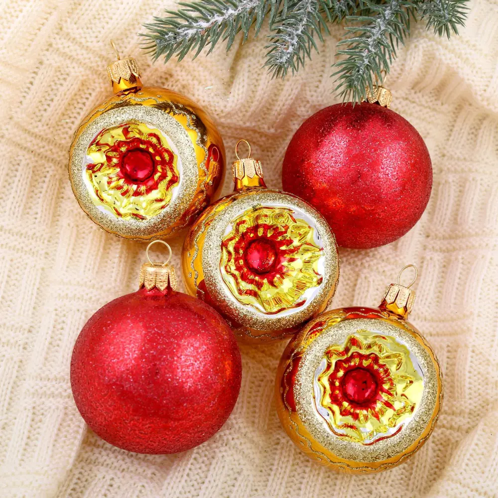 Фото Набор елочных шаров Ёлочка Орбита 2564842 ø 6 см стекло красный 5 шт Фото Набор елочных шаров Ёлочка Орбита 2564842 ø 6 см стекло красный 5 шт