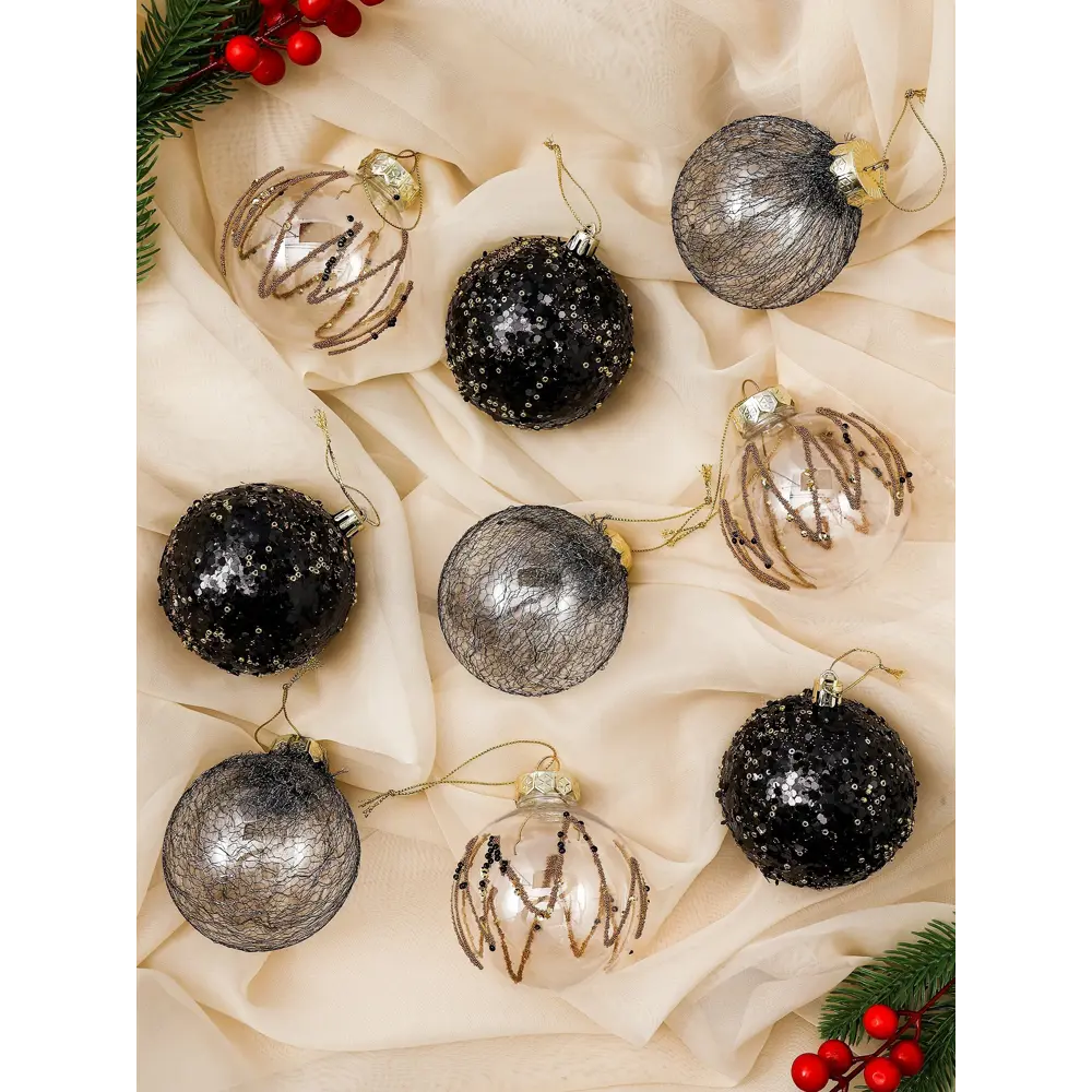 Фото 3 Набор елочных шаров Зимнее Волшебство Шаннен 10875296 ø 8 см пластик черный 9 шт Фото 3 Набор елочных шаров Зимнее Волшебство Шаннен 10875296 ø 8 см пластик черный 9 шт