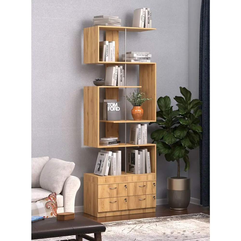 Фото 2 Стеллаж Куб №4 с тумбой Т-19 90x255x45 см ЛДСП цвет дуб золотистый