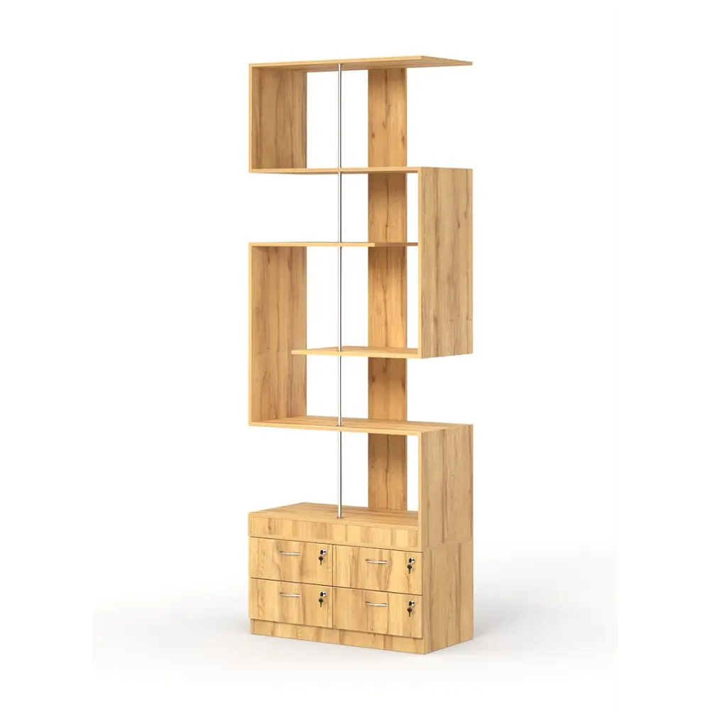 Фото Стеллаж Куб №4 с тумбой Т-19 90x255x45 см ЛДСП цвет дуб золотистый