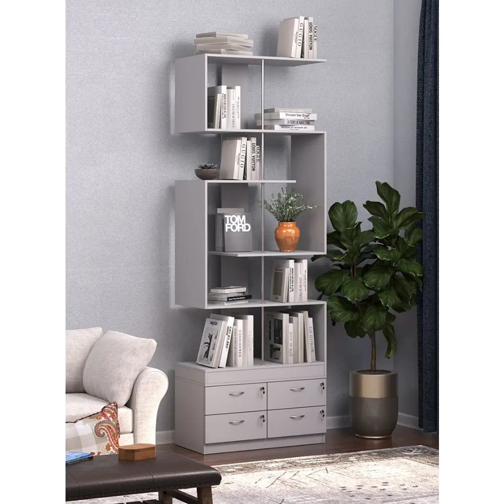 Фото 2 Стеллаж Куб №4 с тумбой Т-19 90x255x45 см ЛДСП цвет серый