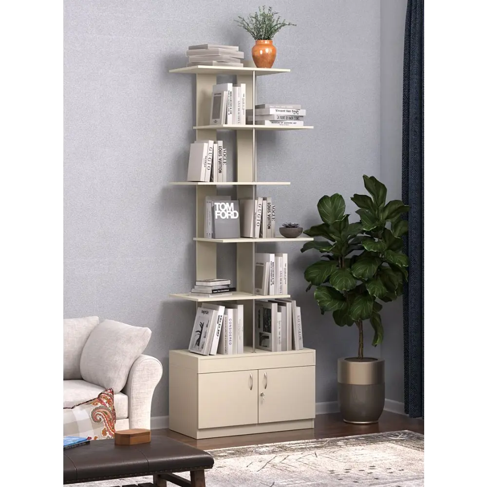 Фото 2 Стеллаж Куб №5 с тумбой Т-25 90x255x45 см ЛДСП цвет крем вайс