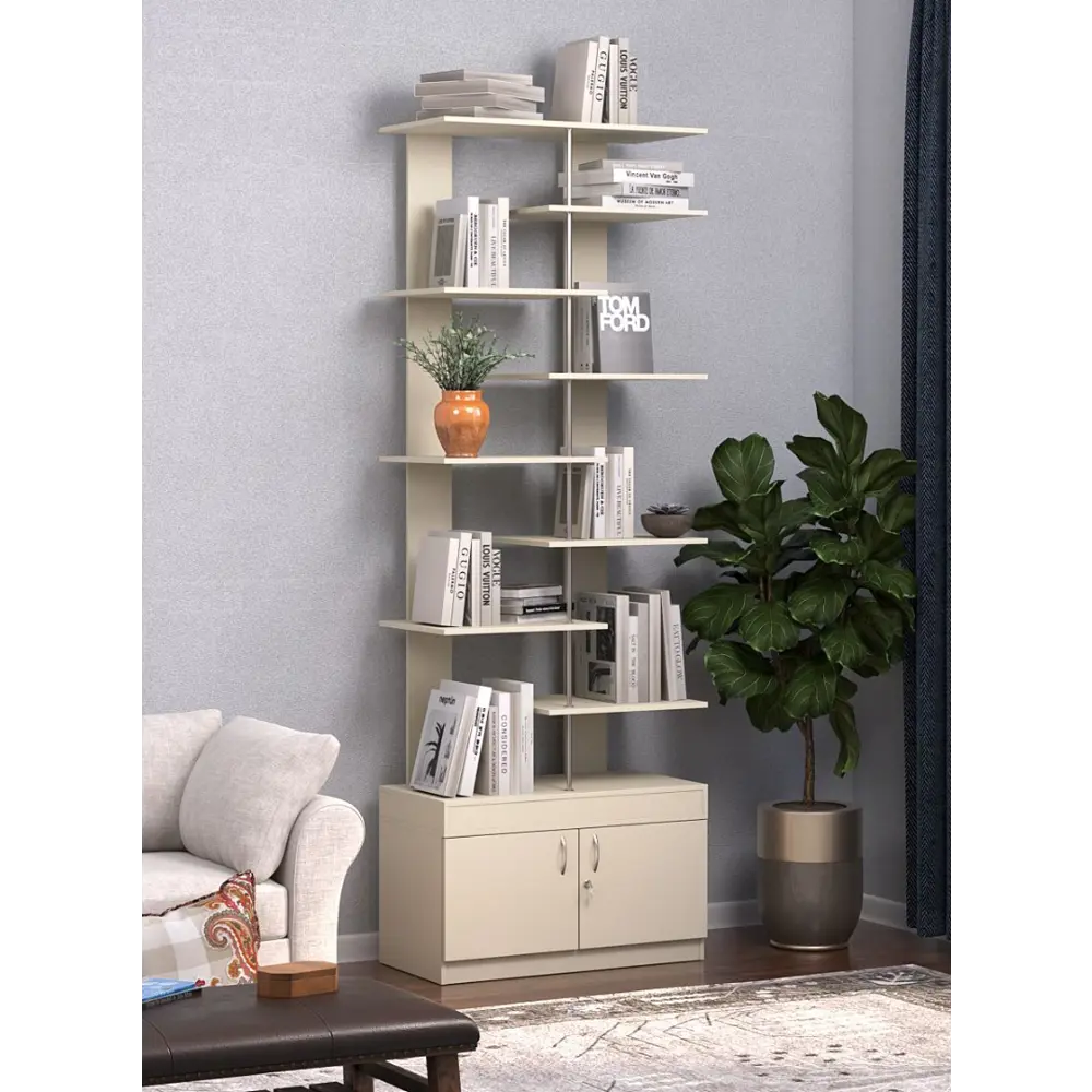 Фото 2 Стеллаж Куб №6 с тумбой Т-25 90x255x45 см ЛДСП цвет крем вайс