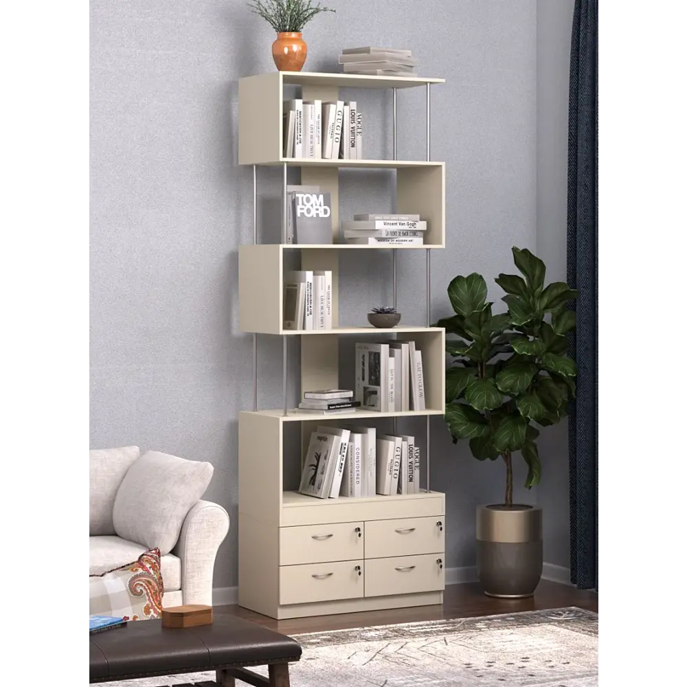 Фото 2 Стеллаж Куб №7 с тумбой Т-19 90x255x45 см ЛДСП цвет крем вайс