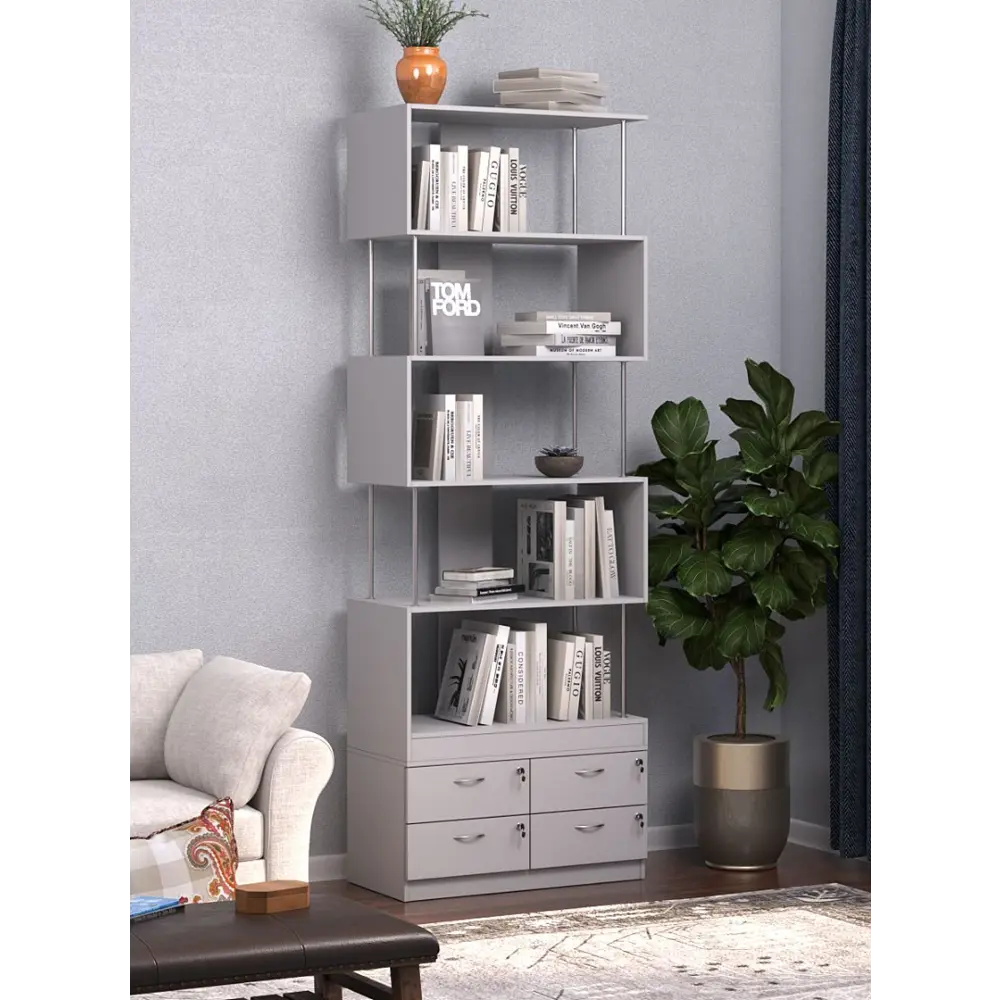 Фото 2 Стеллаж Куб №7 с тумбой Т-19 90x255x45 см ЛДСП цвет серый