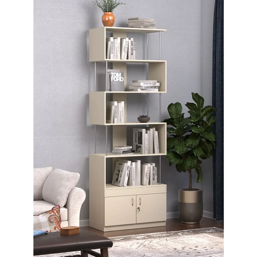 Фото 2 Стеллаж Куб №7 с тумбой Т-25 90x255x45 см ЛДСП цвет крем вайс