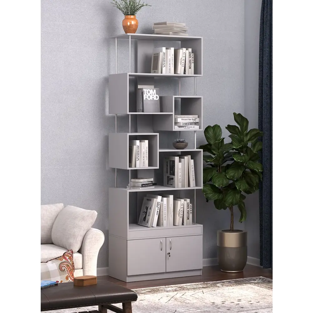 Фото 2 Стеллаж Куб №8 с тумбой Т-25 90x255x45 см ЛДСП цвет серый