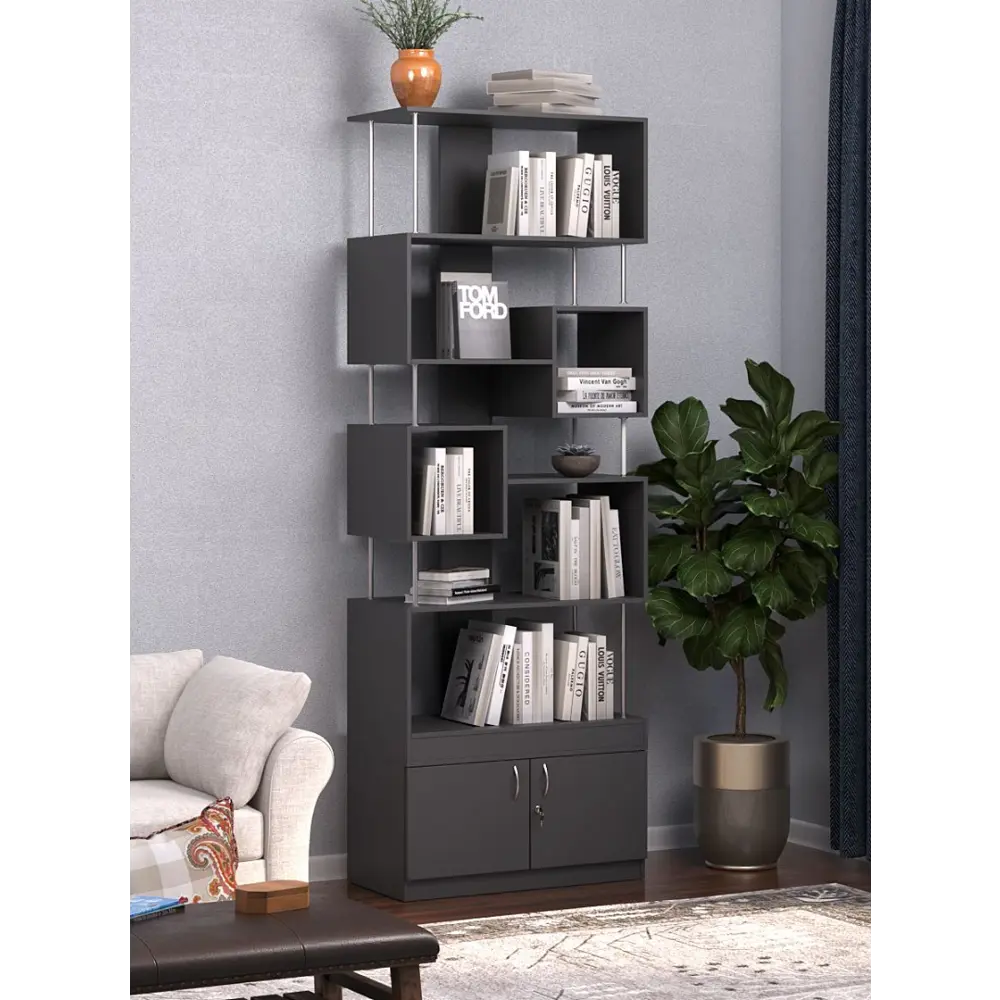 Фото 2 Стеллаж Куб №8 с тумбой Т-25 90x255x45 см ЛДСП цвет черный Фото 2 Стеллаж Куб №8 с тумбой Т-25 90x255x45 см ЛДСП цвет черный