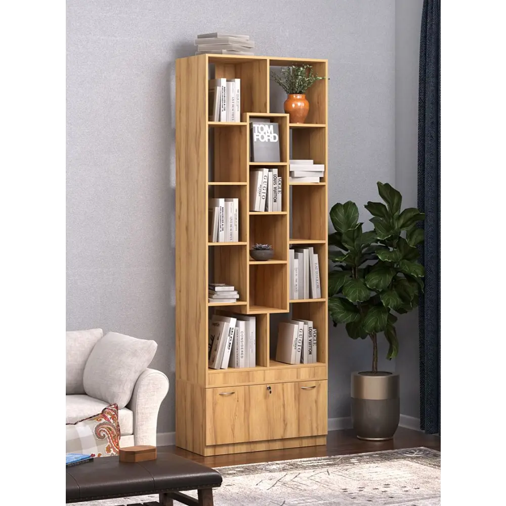 Фото 2 Стеллаж Куб №9 с тумбой Т-16 90x255x45 см ЛДСП цвет дуб золотистый