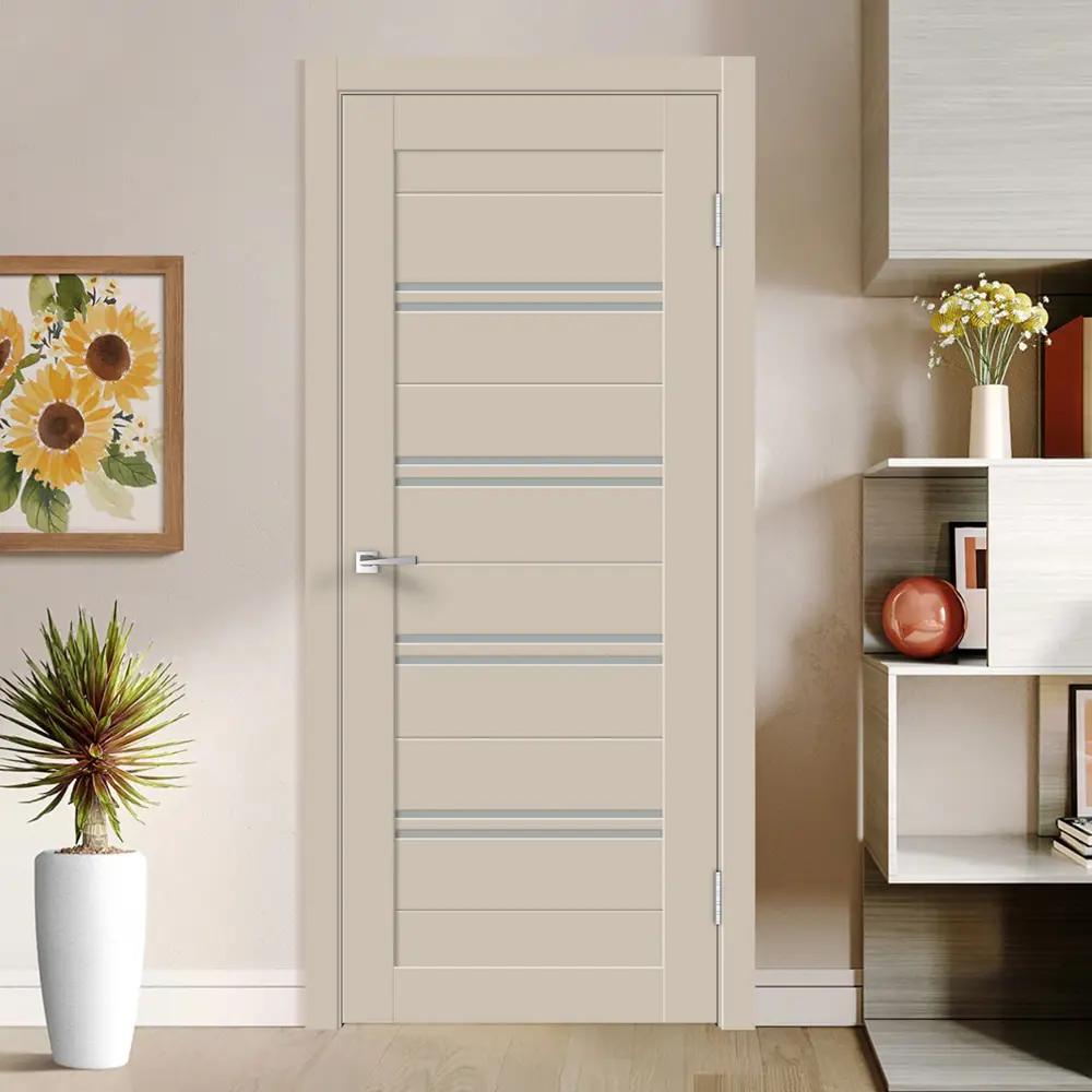 Фото 2 Комплект межкомнатной двери Velldoris Xline 4 остеклённая 200x70см ПЭТ (полиэтилентерефталат) цвет кварцит с коробом и наличниками