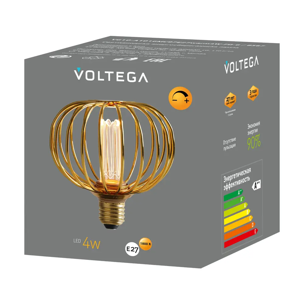 Фото 6 Лампочка светодиодная Voltega 8567 E27 220-240 В 4 Вт груша 130 Лм теплый белый свет