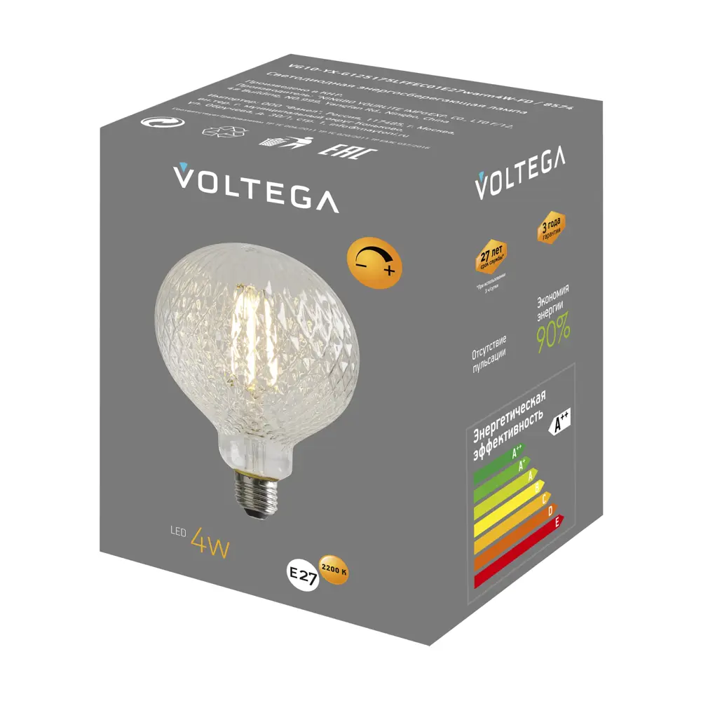 Фото 6 Лампочка светодиодная Voltega 8574 E27 220-240 В 4 Вт груша матовая 440 Лм теплый белый свет Фото 6 Лампочка светодиодная Voltega 8574 E27 220-240 В 4 Вт груша матовая 440 Лм теплый белый свет