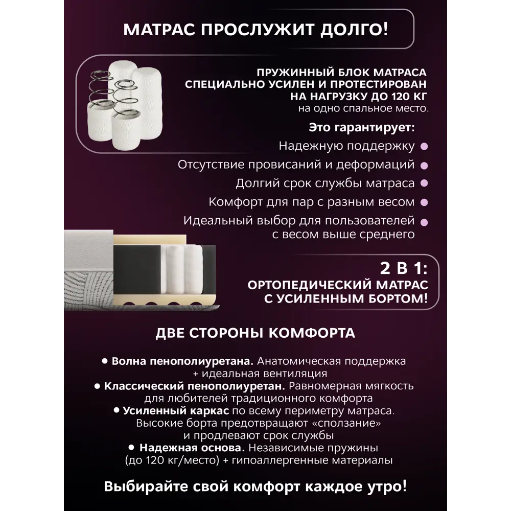 Фото 3 Матрас Ami Актив люкс 160x190x17 см независимый пружинный блок 2-спальный Фото 3 Матрас Ami Актив люкс 160x190x17 см независимый пружинный блок 2-спальный