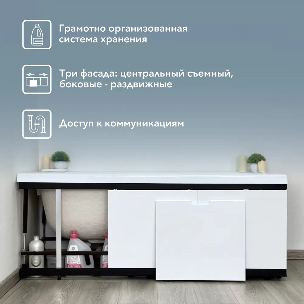 Фото 6 Экран под ванну Alavann Мдф rita black 160 ALV1198001 157x53.5см цвет белый Фото 6 Экран под ванну Alavann Мдф rita black 160 ALV1198001 157x53.5см цвет белый