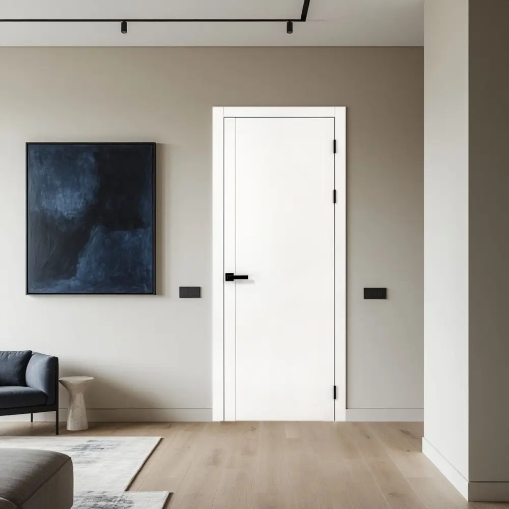 Фото 6 Дверь межкомнатная глухая Рица 90x230 см ПЭТ цвет белый с замком и петлями