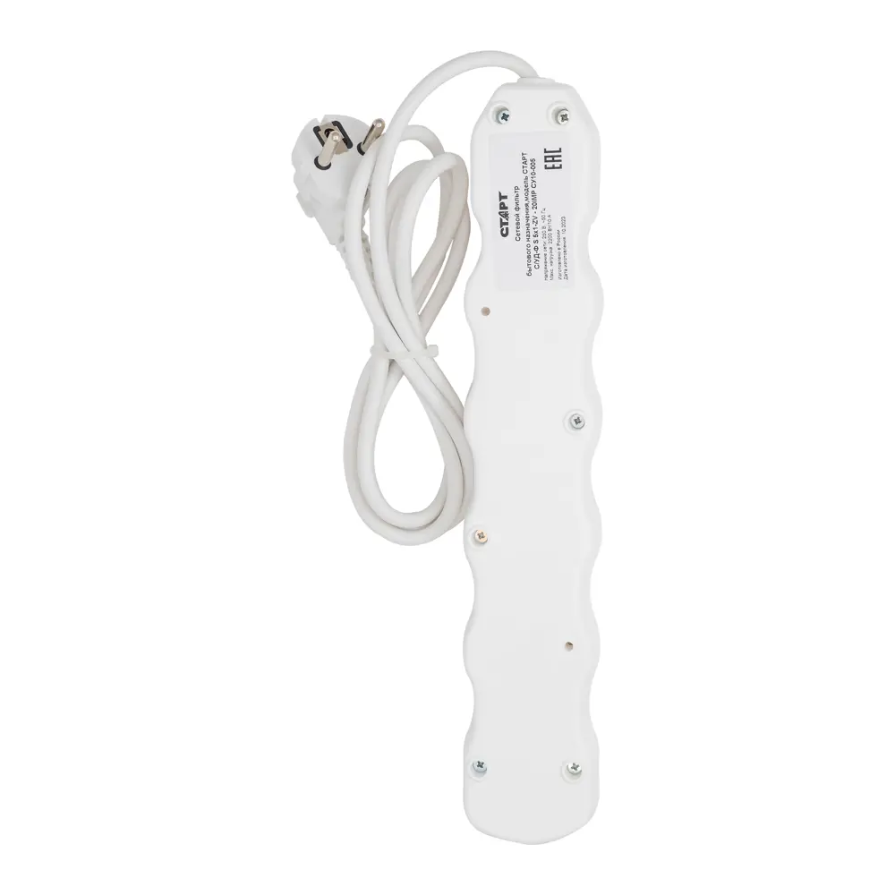 Фото 2 Сетевой фильтр Старт 4610116228302 3x1.5 1.5 м 5 розеток с заземлением 2200 Вт цвет белый