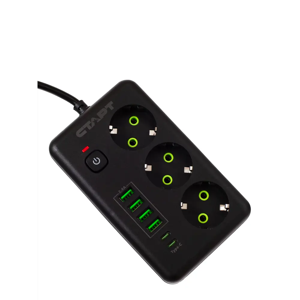 Фото 3 Сетевой фильтр Старт 4610116242704 3x0.75 3 м 3 розетки с заземлением 2200 Вт цвет черный