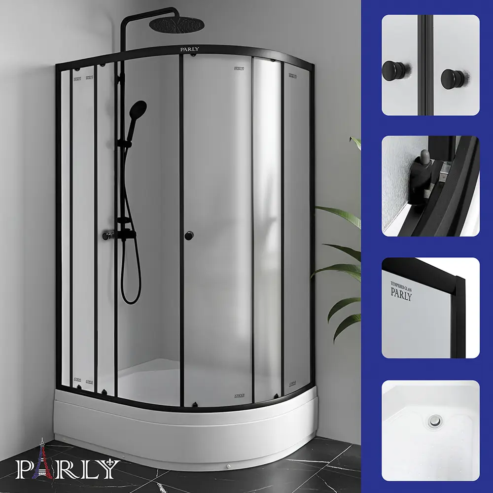 Фото 6 Душевой уголок с поддоном Parly ZFM1201B L 120x80x195 поддон 26см профиль черный стекло матовое Фото 6 Душевой уголок с поддоном Parly ZFM1201B L 120x80x195 поддон 26см профиль черный стекло матовое