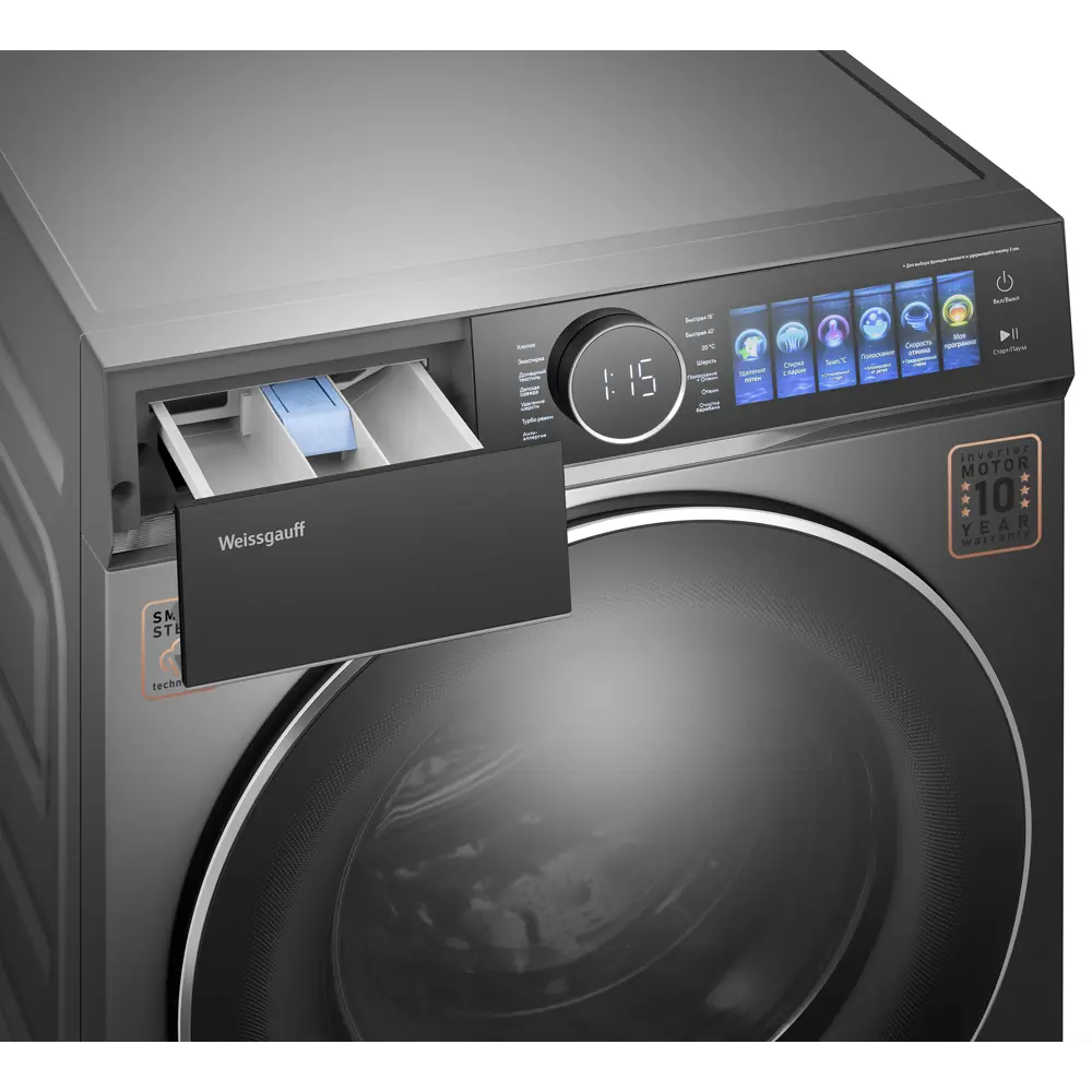 Фото 7 Стиральная машина Weissgauff Wm 778 color touch inverter steam 59.5x85x60 см 12 кг цвет серый Фото 7 Стиральная машина Weissgauff Wm 778 color touch inverter steam 59.5x85x60 см 12 кг цвет серый