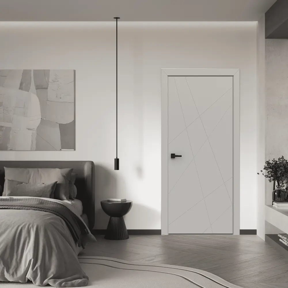 Фото 4 Комплект межкомнатной двери Леском Тоскана-1 глухая 200x80см полипропилен цвет серый софт с коробом и наличниками