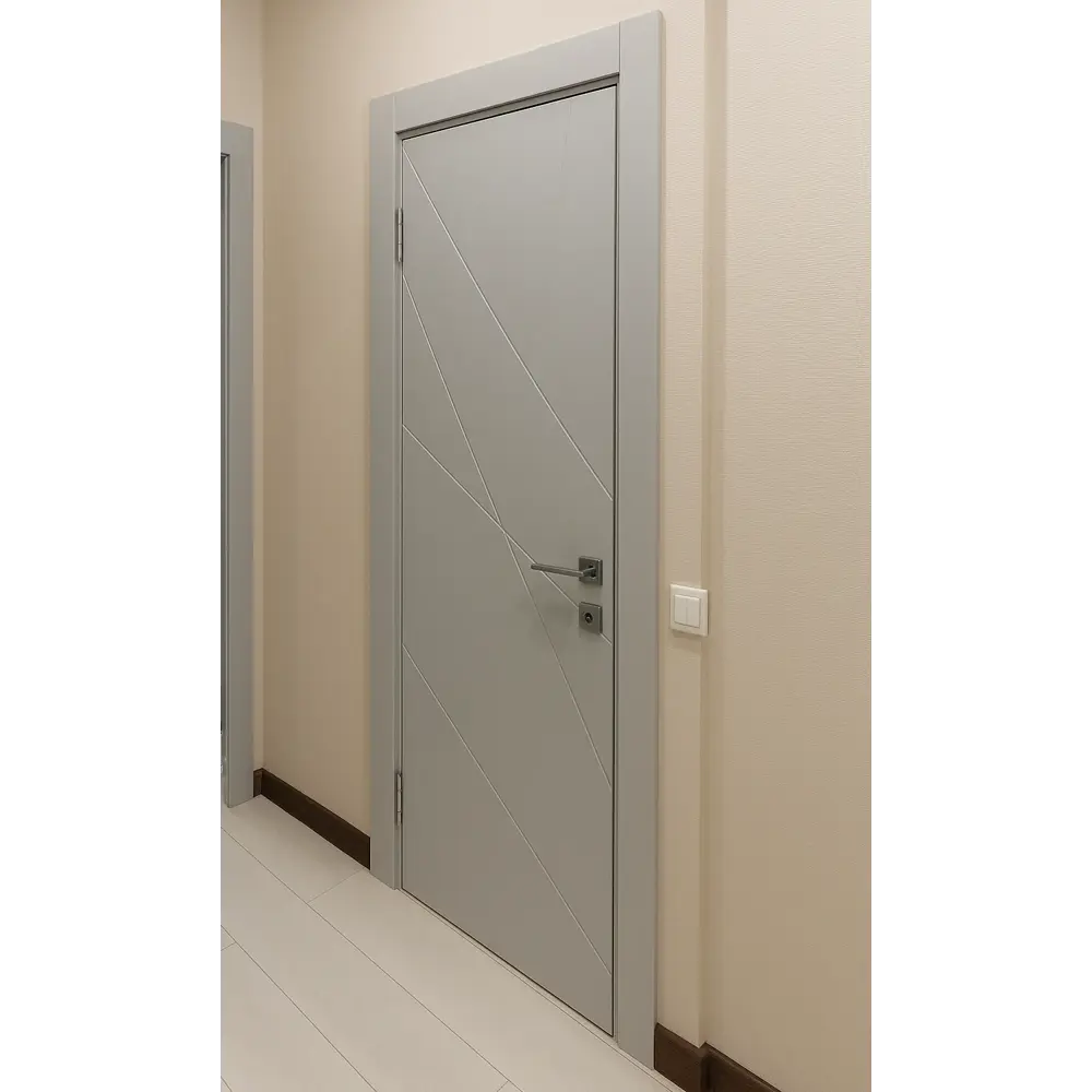 Фото 5 Комплект межкомнатной двери Леском Тоскана-1 глухая 200x80см полипропилен цвет серый софт с коробом и наличниками