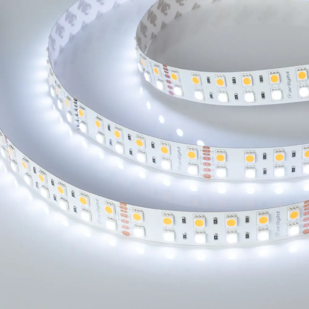 Фото 2 Светодиодная лента Arlight 018144(3) 144 диод/м 32 Вт/м 24 В IP20 5 м белый, изменение цвета rgb свет Фото 2 Светодиодная лента Arlight 018144(3) 144 диод/м 32 Вт/м 24 В IP20 5 м белый, изменение цвета rgb свет