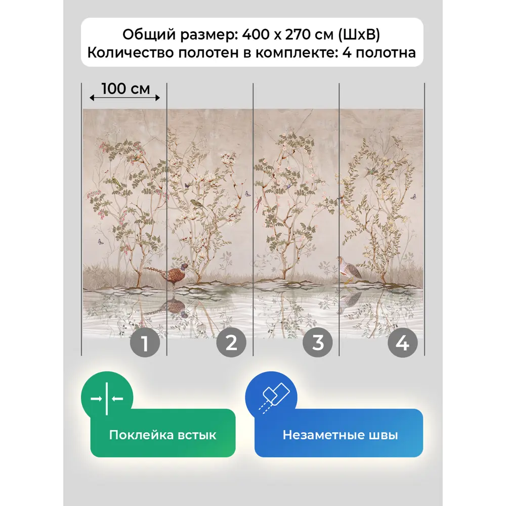 Фото 5 Фотообои флизелиновые Первое ателье Птицы и цветы 400x270 см