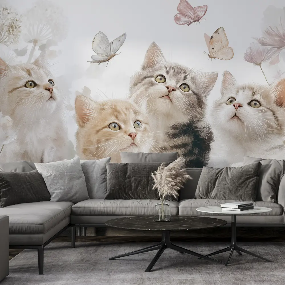 Фото 2 Фотообои флизелиновые Postermarket Котята и бабочки 400x270 см Фото 2 Фотообои флизелиновые Postermarket Котята и бабочки 400x270 см