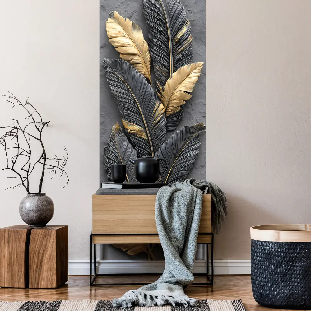 Фото 2 Фотообои флизелиновые Postermarket Перья черно-золотые 100x270 см Фото 2 Фотообои флизелиновые Postermarket Перья черно-золотые 100x270 см