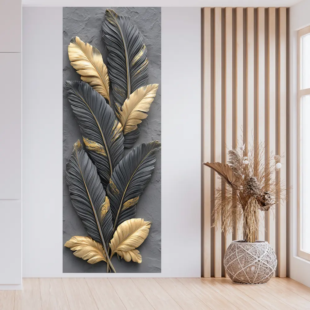 Фото 5 Фотообои флизелиновые Postermarket Перья черно-золотые 100x270 см Фото 5 Фотообои флизелиновые Postermarket Перья черно-золотые 100x270 см