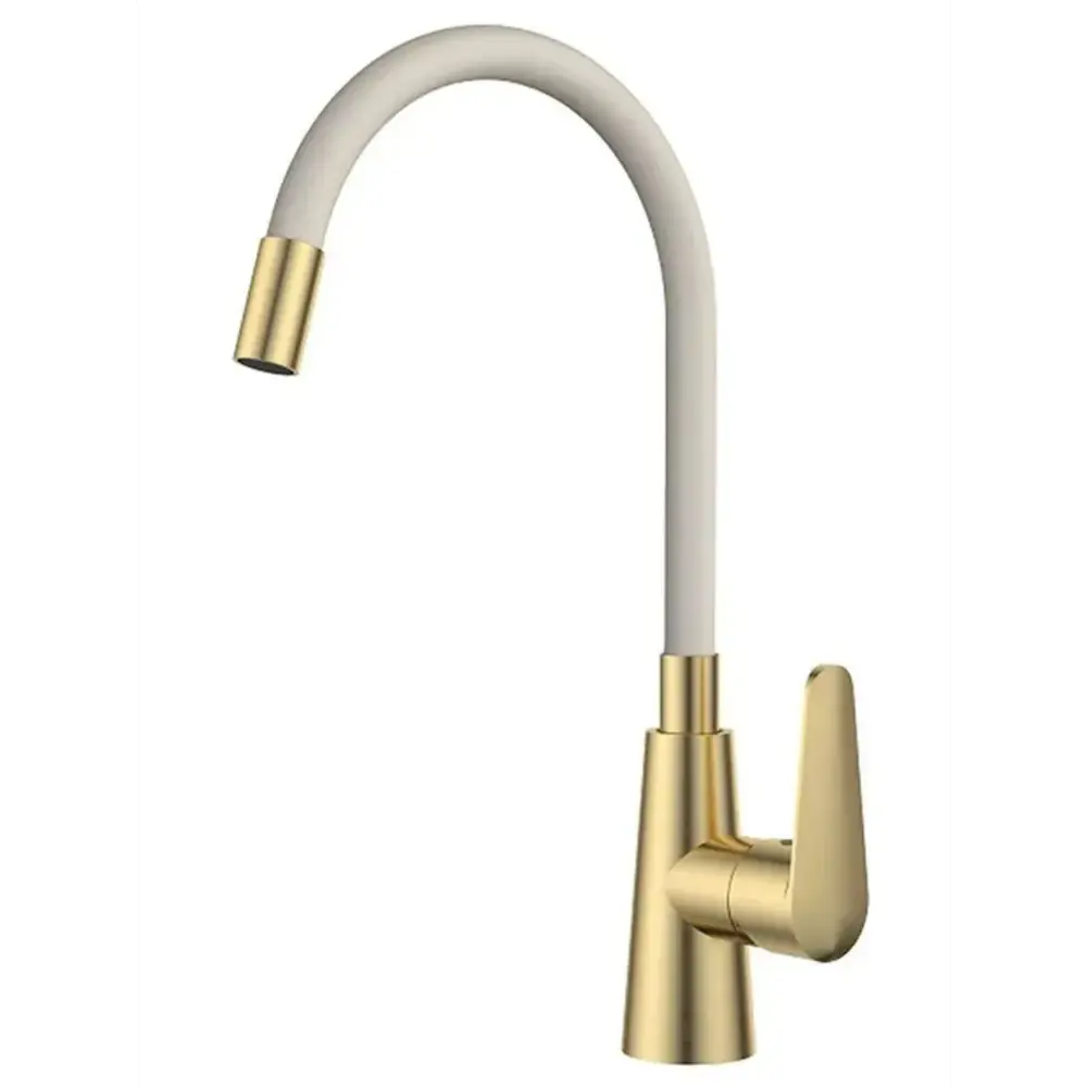 Фото 2 Смеситель для кухни Esko K48GLW гибкий излив 35 см цвет белый, золотой