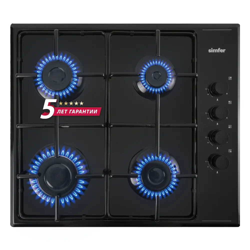 Фото Газовая варочная панель Simfer H60Q40B440 60 см 4 конфорки цвет черный