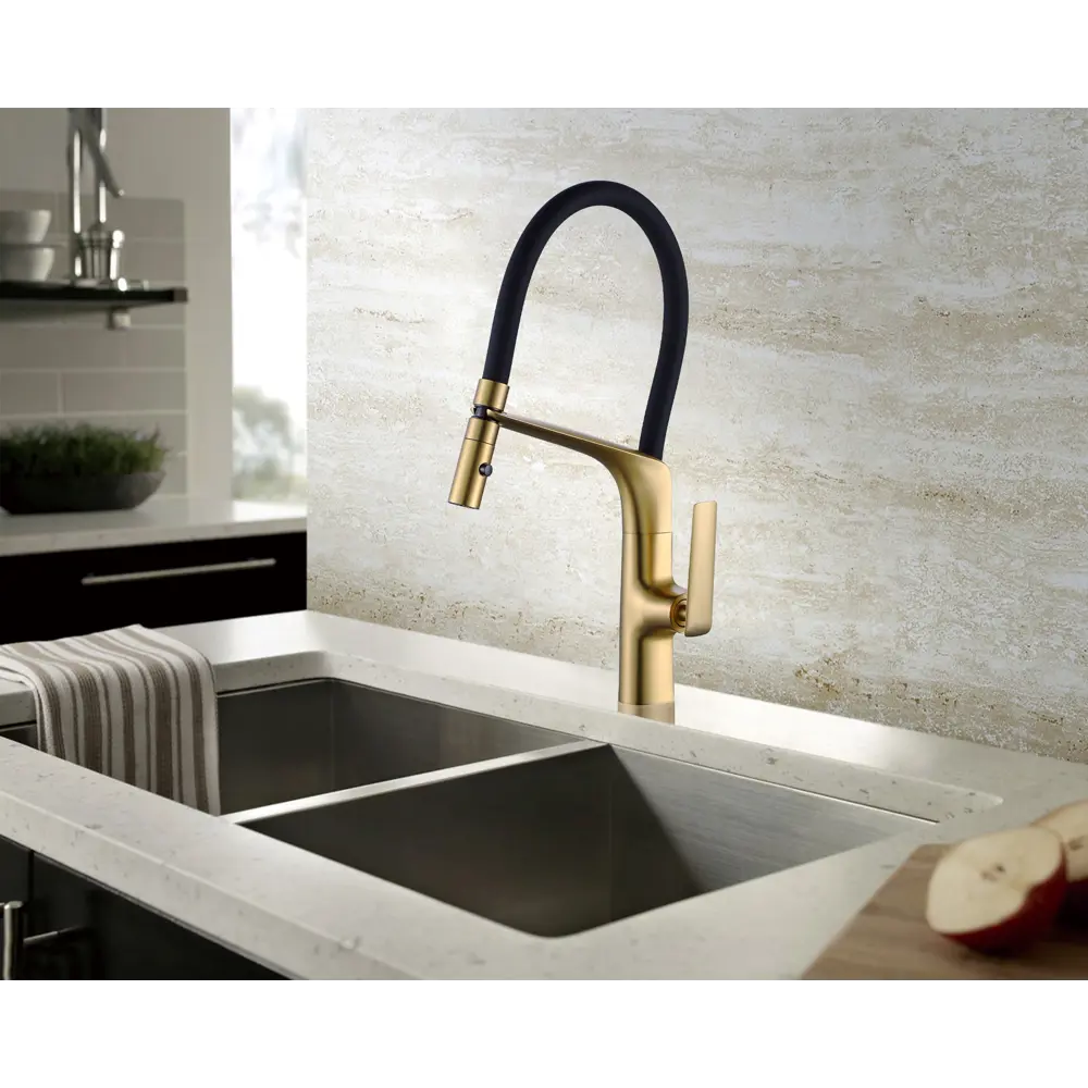 Фото Смеситель для кухни Vincea VKF-115BG гибкий излив 20.5 см цвет брашированное золото Фото Смеситель для кухни Vincea VKF-115BG гибкий излив 20.5 см цвет брашированное золото