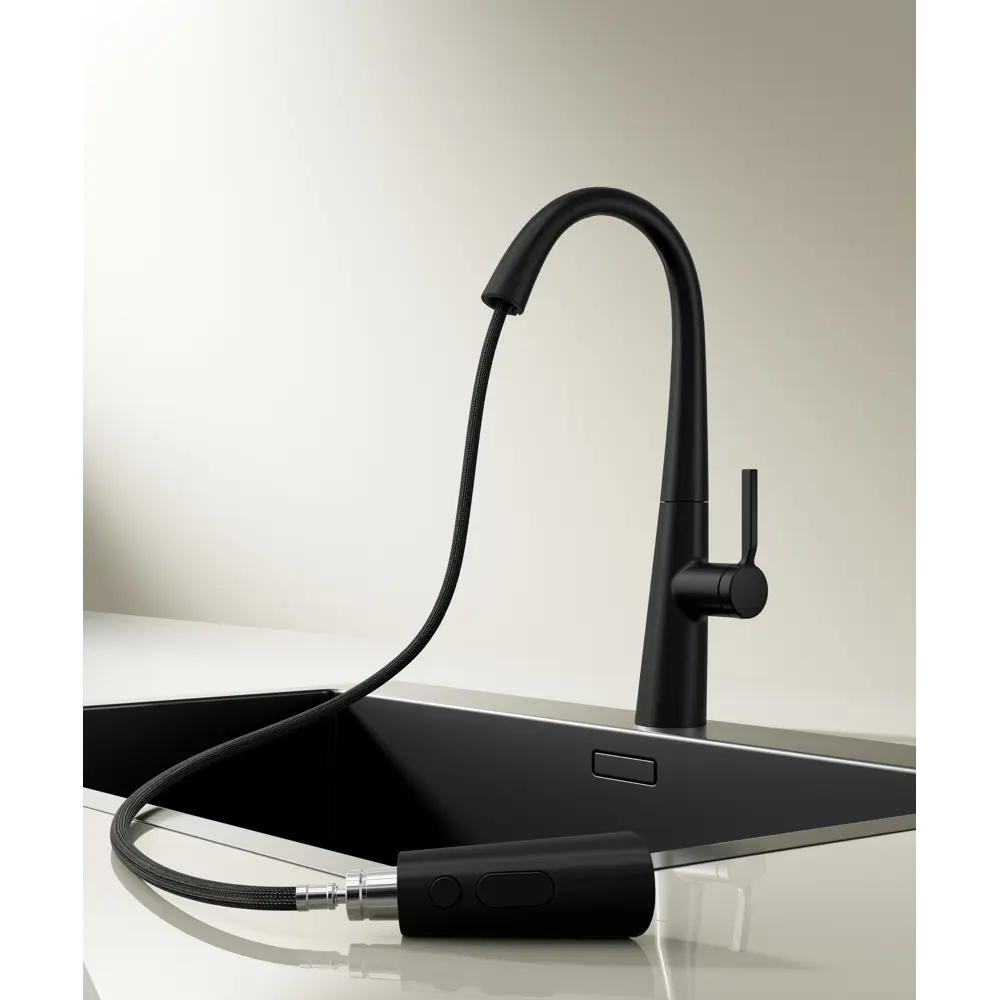 Фото 4 Смеситель для кухни Vincea VKF-176MB 24.3 см выдвижной излив цвет черный Фото 4 Смеситель для кухни Vincea VKF-176MB 24.3 см выдвижной излив цвет черный