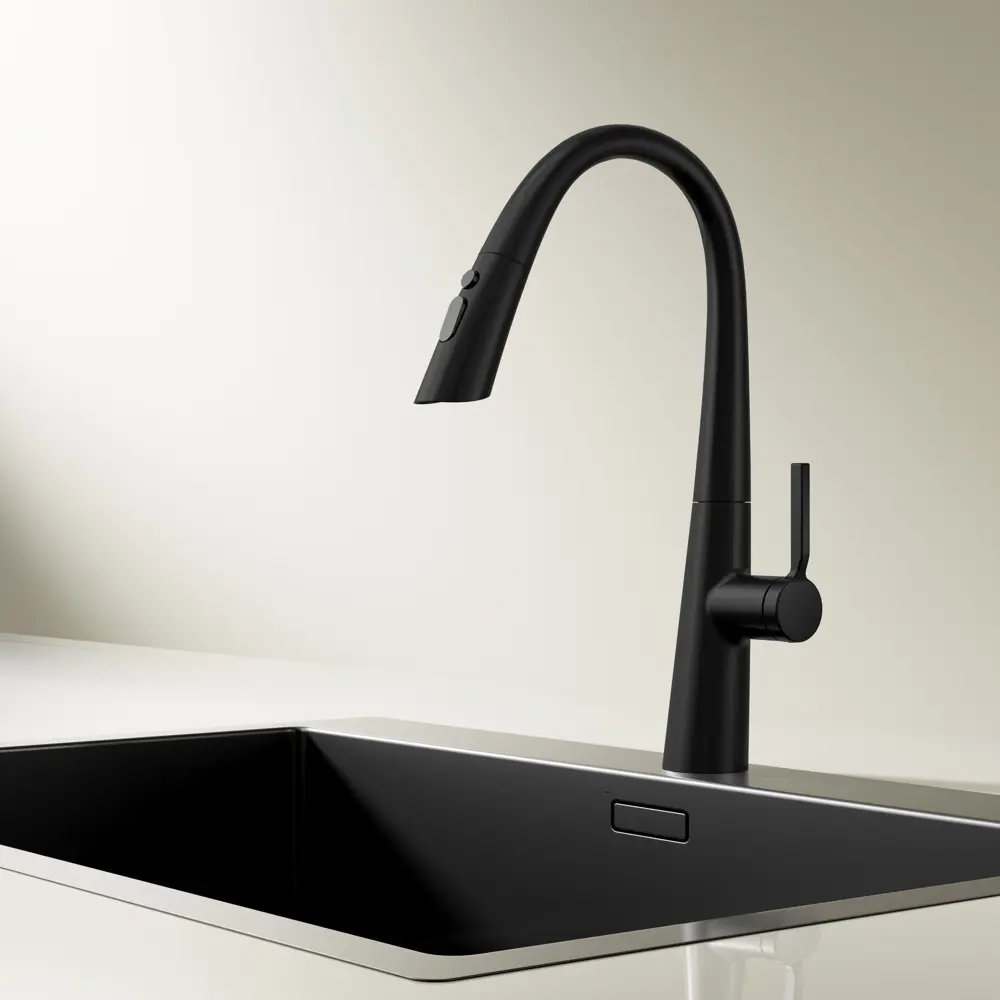 Фото Смеситель для кухни Vincea VKF-176MB 24.3 см выдвижной излив цвет черный Фото Смеситель для кухни Vincea VKF-176MB 24.3 см выдвижной излив цвет черный