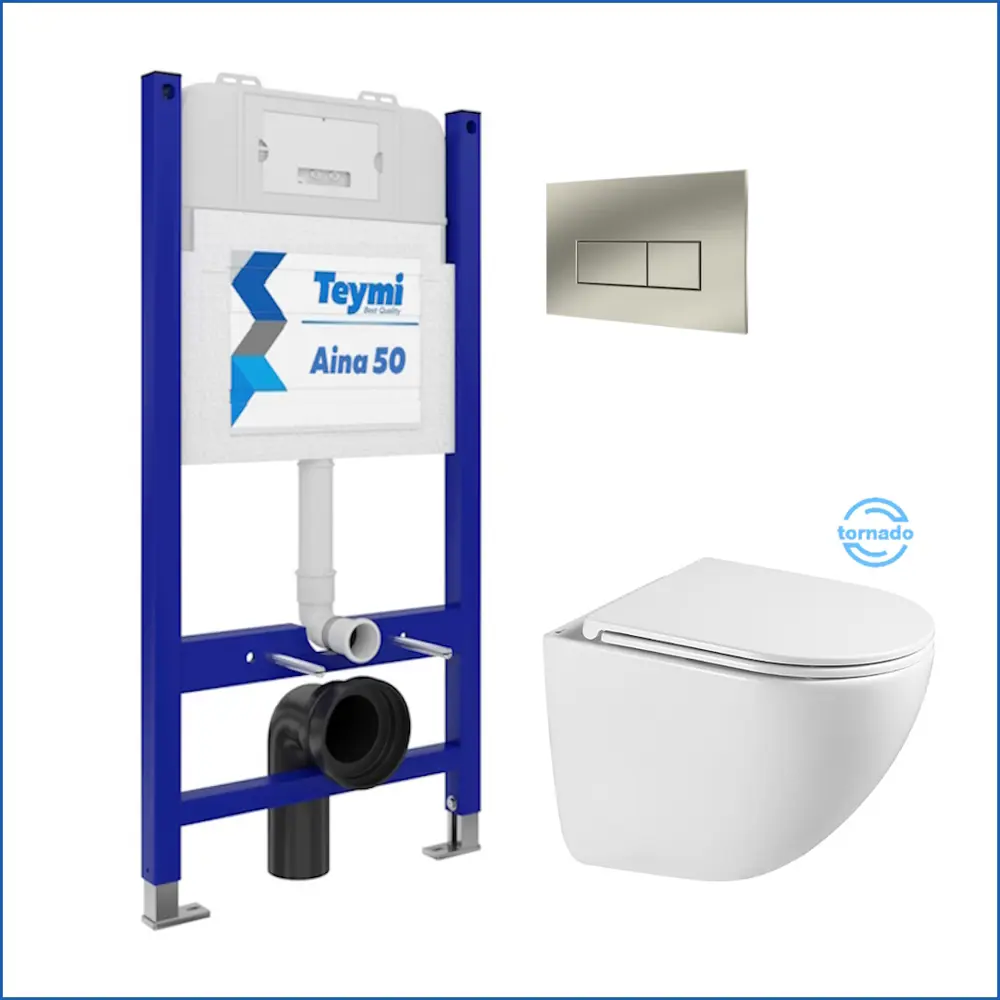 Фото 2 Инсталляция с унитазом комплект 5 в 1 Teymi F16257 унитаз подвесной безободковый Lina Vortex кнопка нержавеющая сталь Фото 2 Инсталляция с унитазом комплект 5 в 1 Teymi F16257 унитаз подвесной безободковый Lina Vortex кнопка нержавеющая сталь