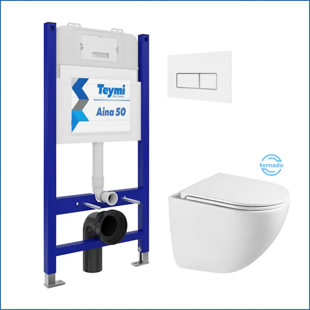 Фото 2 Инсталляция с унитазом комплект 5 в 1 Teymi F16259 унитаз подвесной безободковый Lina Vortex кнопка белая/хром Фото 2 Инсталляция с унитазом комплект 5 в 1 Teymi F16259 унитаз подвесной безободковый Lina Vortex кнопка белая/хром