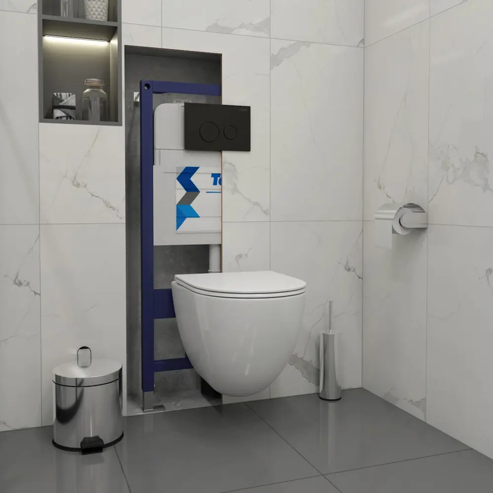 Фото 4 Инсталляция с унитазом комплект 5 в 1 Teymi F16261 унитаз подвесной безободковый Lina Vortex кнопка черная Фото 4 Инсталляция с унитазом комплект 5 в 1 Teymi F16261 унитаз подвесной безободковый Lina Vortex кнопка черная