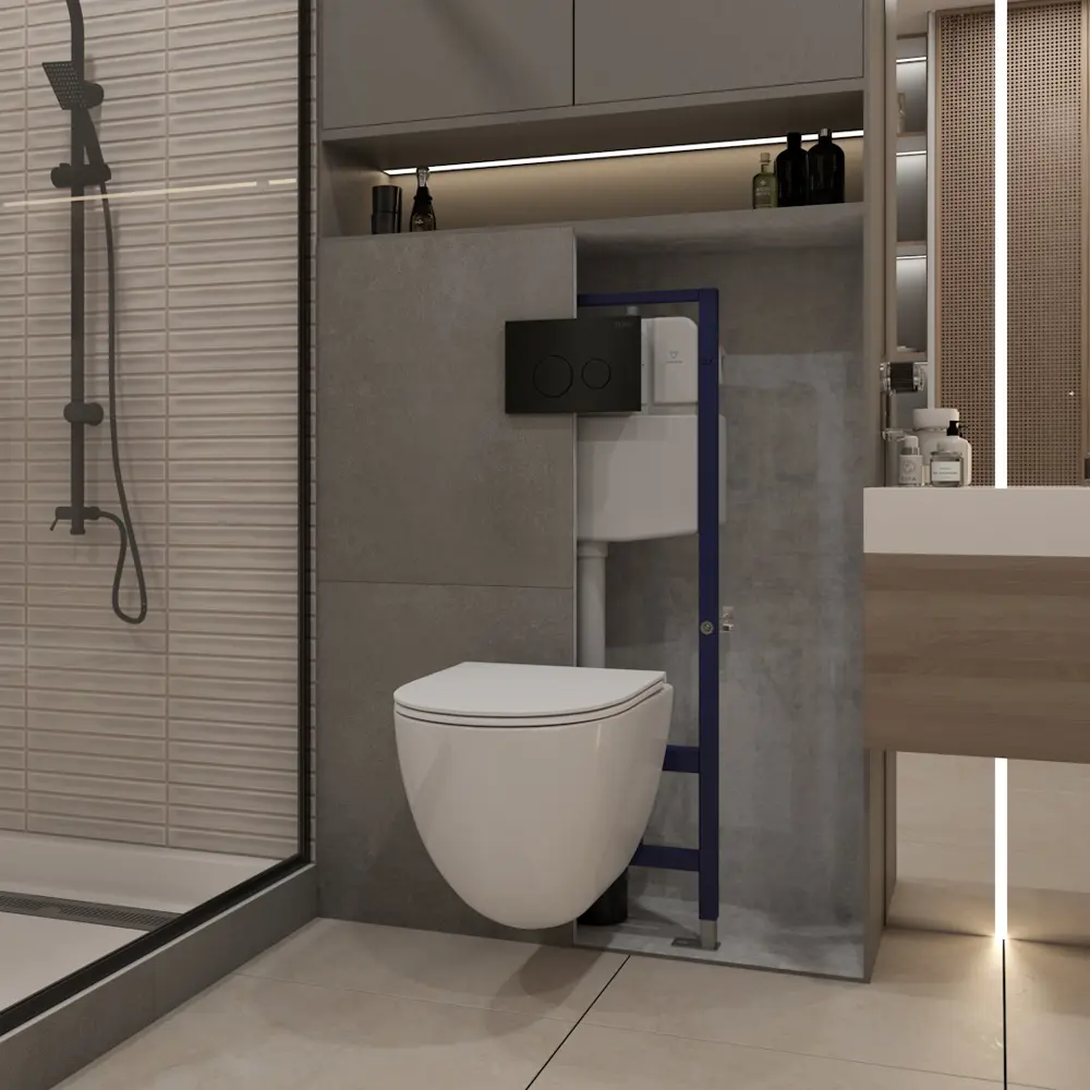 Фото 4 Инсталляция с унитазом комплект 5 в 1 Teymi F16283 унитаз подвесной безободковый Lina Vortex кнопка черная