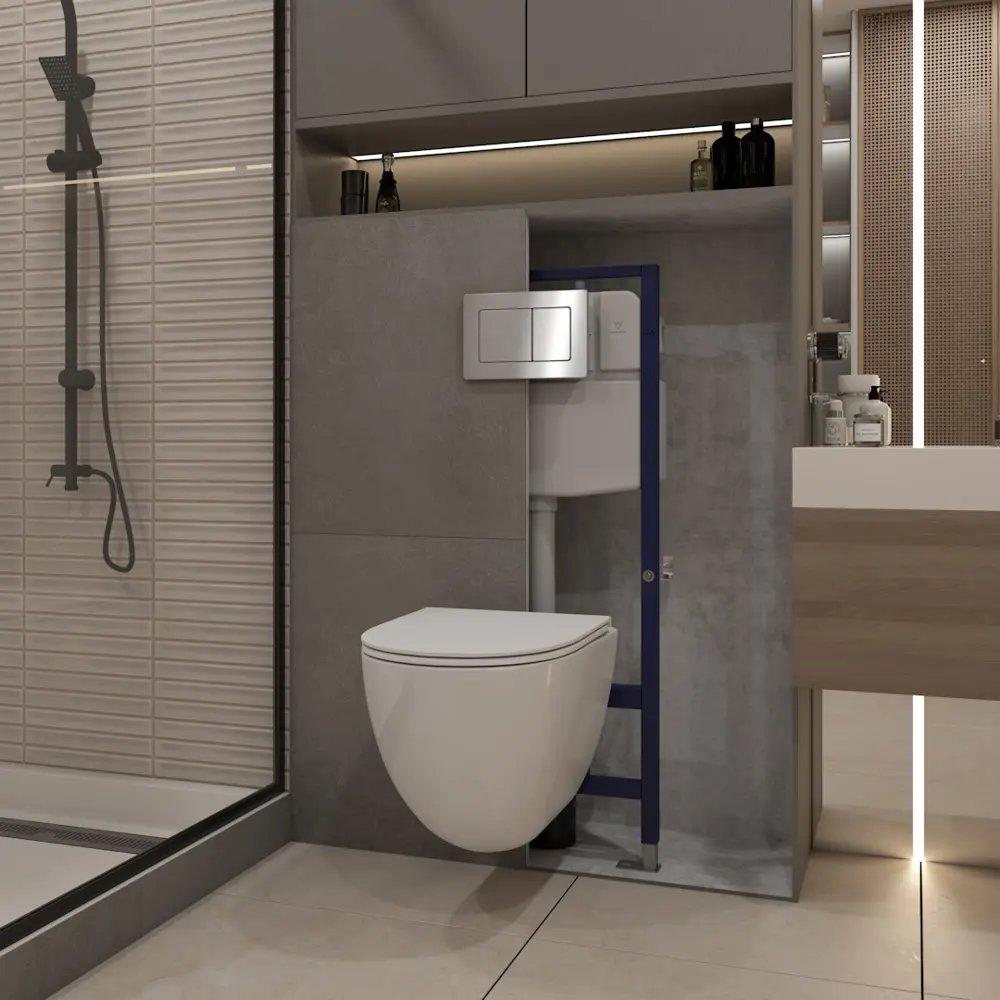 Фото 4 Инсталляция с унитазом комплект 5 в 1 Teymi F16291 унитаз подвесной безободковый Lina Vortex кнопка нержавеющая сталь