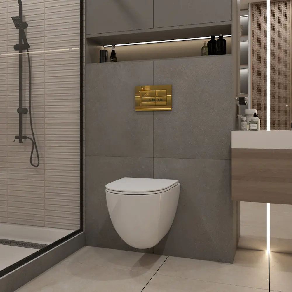 Фото 3 Инсталляция с унитазом комплект 5 в 1 Teymi F16300 унитаз подвесной безободковый Lina Vortex кнопка золото Фото 3 Инсталляция с унитазом комплект 5 в 1 Teymi F16300 унитаз подвесной безободковый Lina Vortex кнопка золото