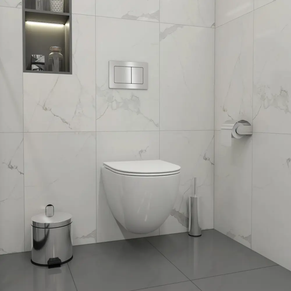 Фото 3 Инсталляция с унитазом комплект 5 в 1 Teymi F16247 унитаз подвесной безободковый Lina Vortex кнопка нержавеющая сталь