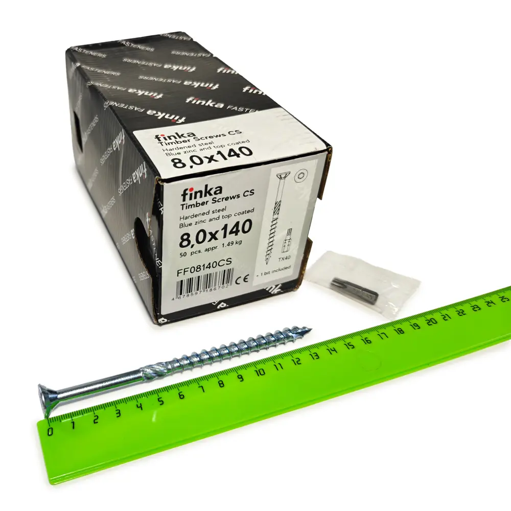 Фото 4 Шурупы конструкционные Finka Timber Screws CS TX40 потайныеострые оцинкованные 8x140 мм 50 шт Фото 4 Шурупы конструкционные Finka Timber Screws CS TX40 потайныеострые оцинкованные 8x140 мм 50 шт