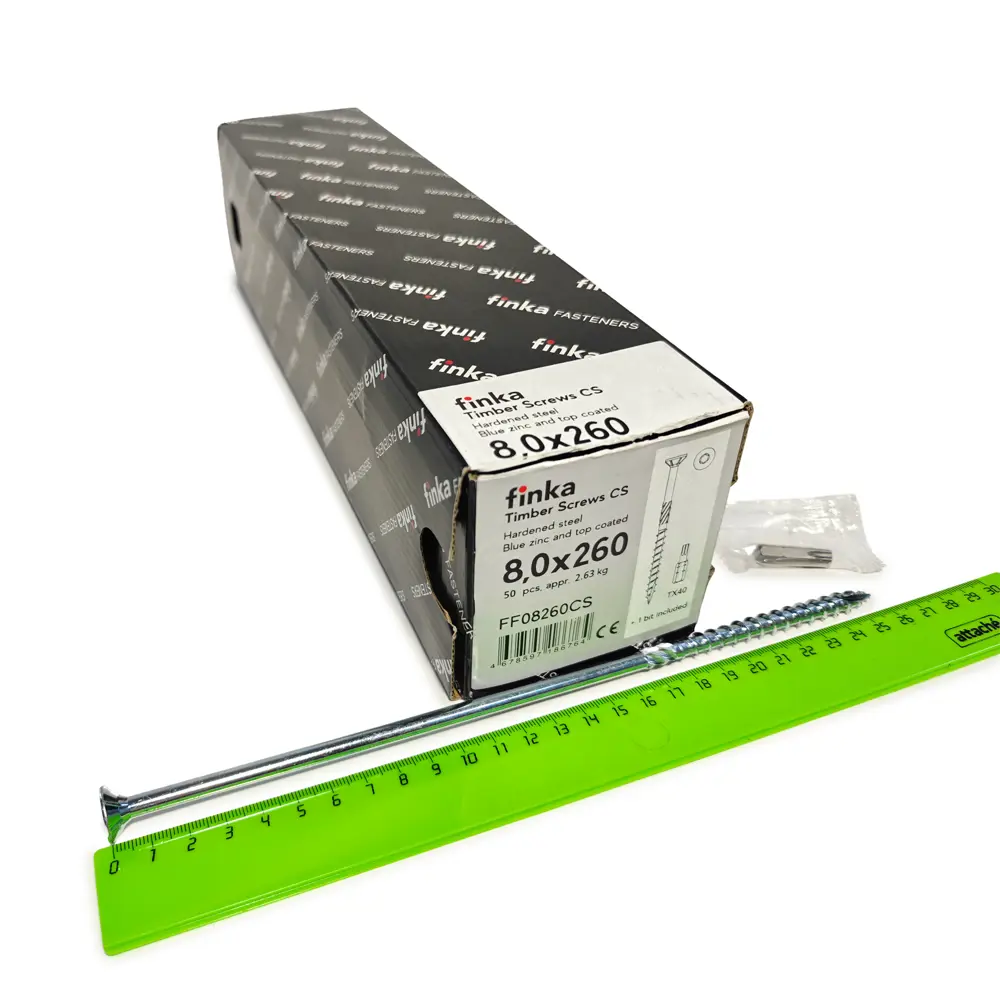 Фото 4 Шурупы конструкционные Finka Timber Screws CS TX40 потайныеострые оцинкованные 8x260 мм 50 шт Фото 4 Шурупы конструкционные Finka Timber Screws CS TX40 потайныеострые оцинкованные 8x260 мм 50 шт
