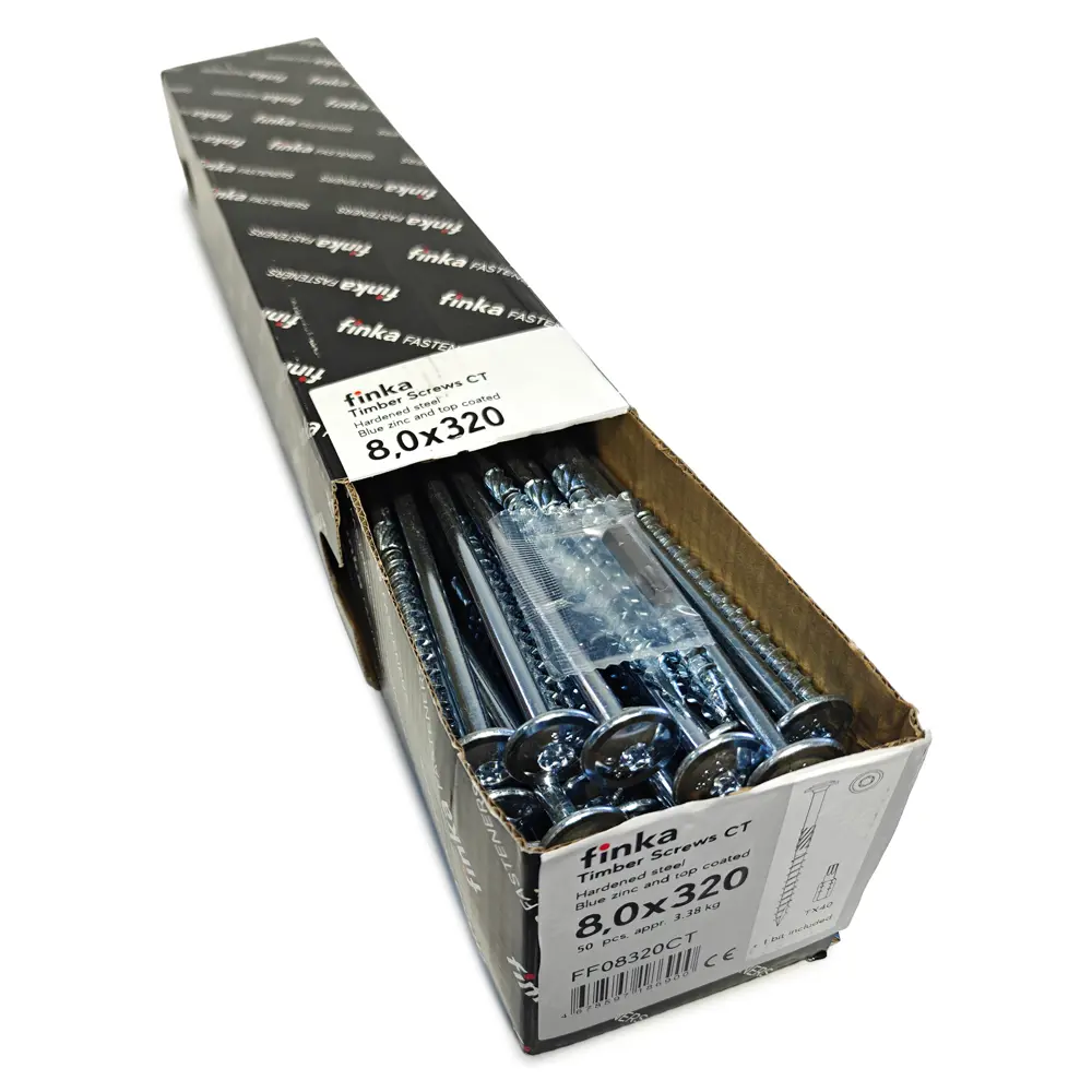 Фото 3 Шурупы конструкционные Finka Timber Screws CT TX40 тарельчатыеострые оцинкованные 8x320 мм 50 шт Фото 3 Шурупы конструкционные Finka Timber Screws CT TX40 тарельчатыеострые оцинкованные 8x320 мм 50 шт